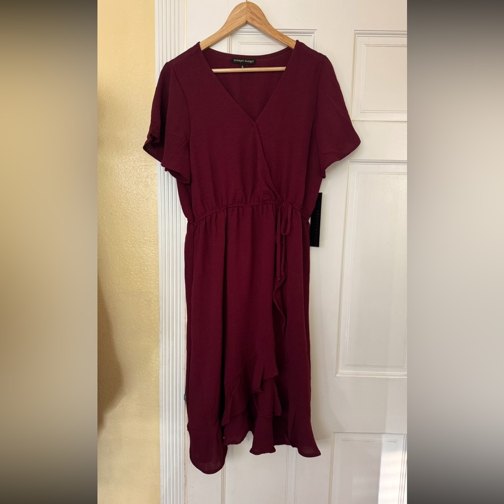 Always Indigo Burgundy Wrap Style Dress Size XL